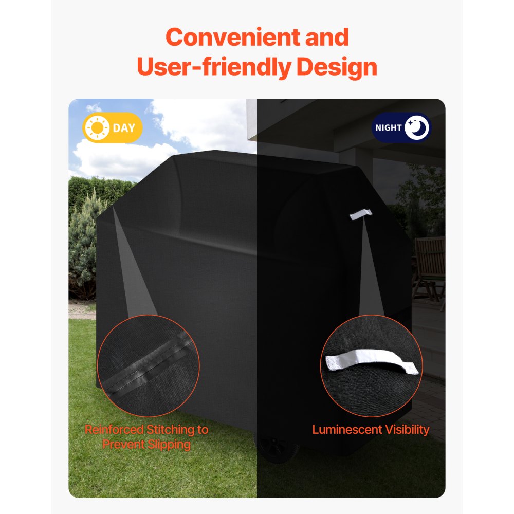 VEVOR Grill Cover, 58 inch BBQ Covers for Outdoor Grills, Waterproof, Fade Resistant, Weather Resistant Heavy Duty 600D Polyester, Easy On/Off, with Hook-and-Loop Straps, Black
