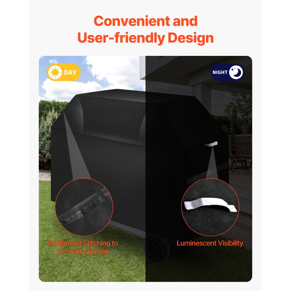 VEVOR Grill Cover, 65 inch BBQ Covers for Outdoor Grills, Waterproof, Fade Resistant, Weather Resistant Heavy Duty 600D Polyester, Easy On/Off, with Hook-and-Loop Straps, Black