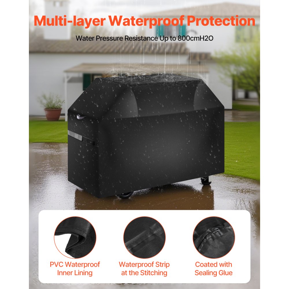 VEVOR Grill Cover, 48 inch BBQ Covers for Outdoor Grills, Waterproof, Fade Resistant, Weather Resistant Heavy Duty 600D Polyester, Easy On/Off, with Hook-and-Loop Straps, Black