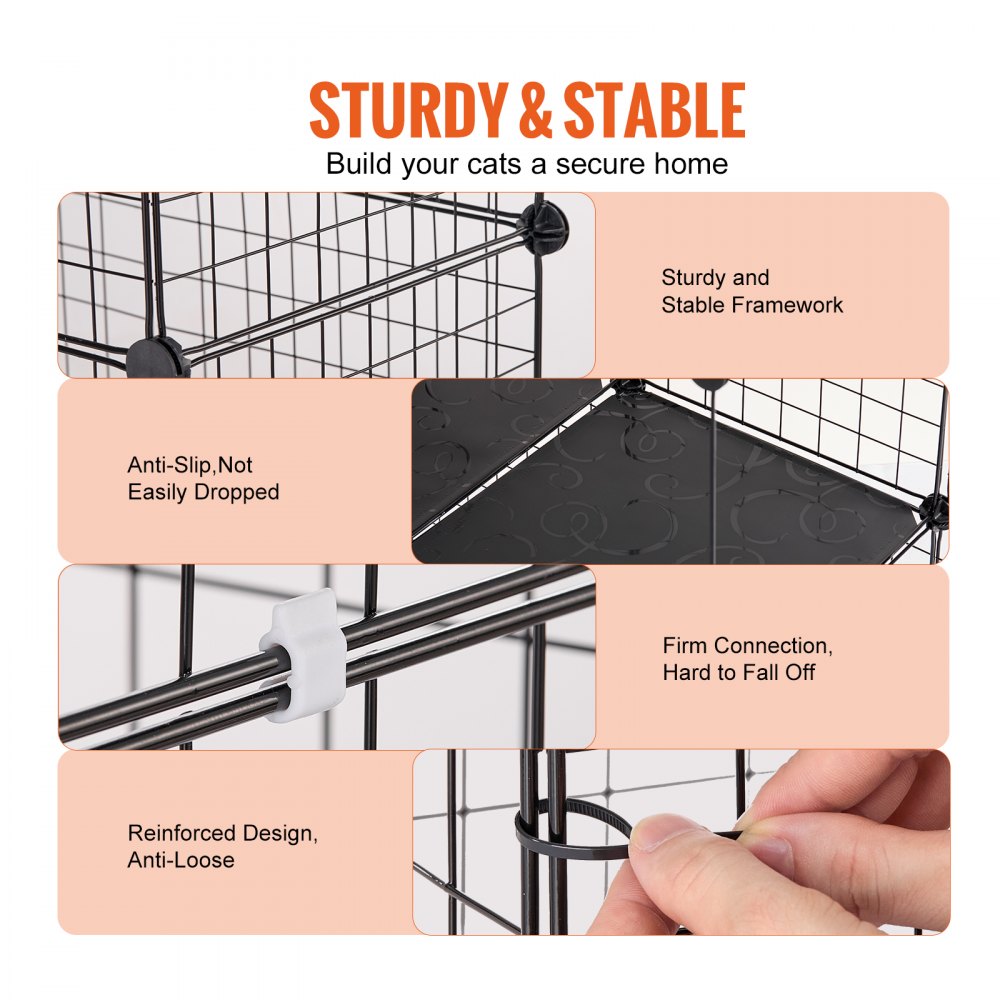 VEVOR Large 4-tier Cat Cage, 41 x 14 x 55", Detachable Metal Wire Cat Enclosure, with Litter Box Hammock Ramp ladders, Indoor & Outdoor Crate Exercise Place Ideal for Kitty, Small Animals, Black