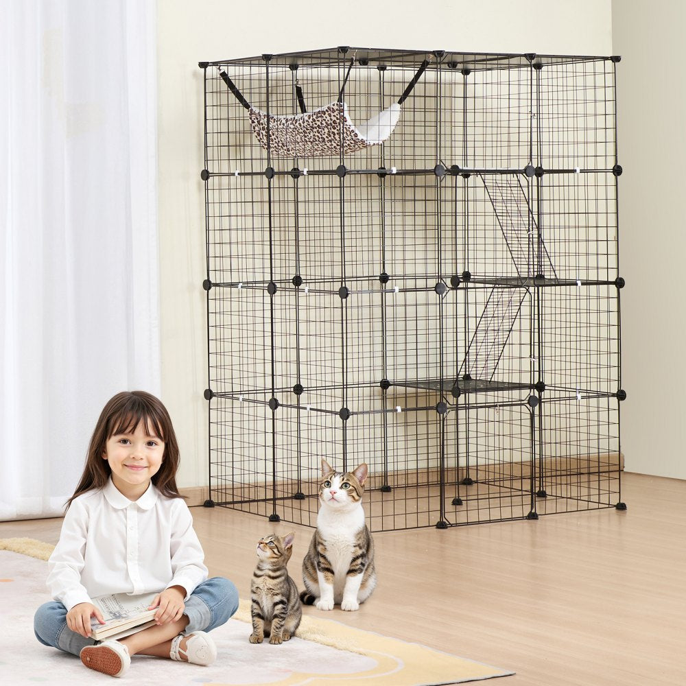VEVOR Large 4-tier Cat Cage, 41 x 28 x 55", Detachable Metal Wire Cat Enclosure, with 4 Front Doors Hammock Ramp ladders, Indoor & Outdoor Crate Exercise Place Ideal for Kitty, Small Animals, Black