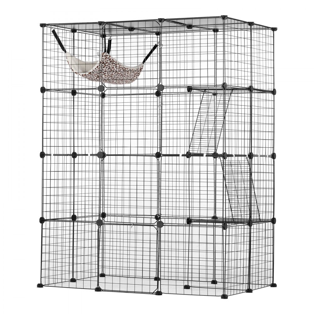 VEVOR Large 4-tier Cat Cage, 41 x 28 x 55", Detachable Metal Wire Cat Enclosure, with 4 Front Doors Hammock Ramp ladders, Indoor & Outdoor Crate Exercise Place Ideal for Kitty, Small Animals, Black