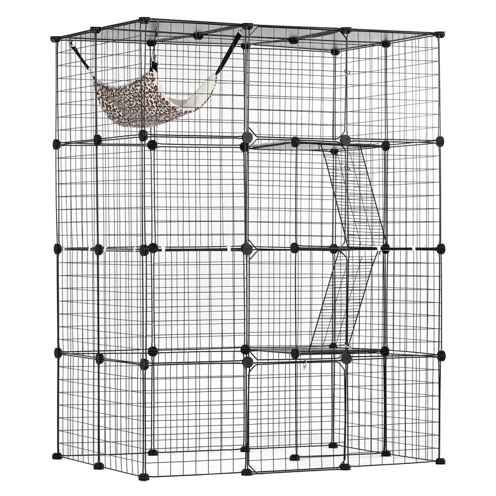 VEVOR Large 4-tier Cat Cage, 41 x 28 x 55", Detachable Metal Wire Cat Enclosure, with 4 Front Doors Hammock Ramp ladders, Indoor & Outdoor Crate Exercise Place Ideal for Kitty, Small Animals, Black