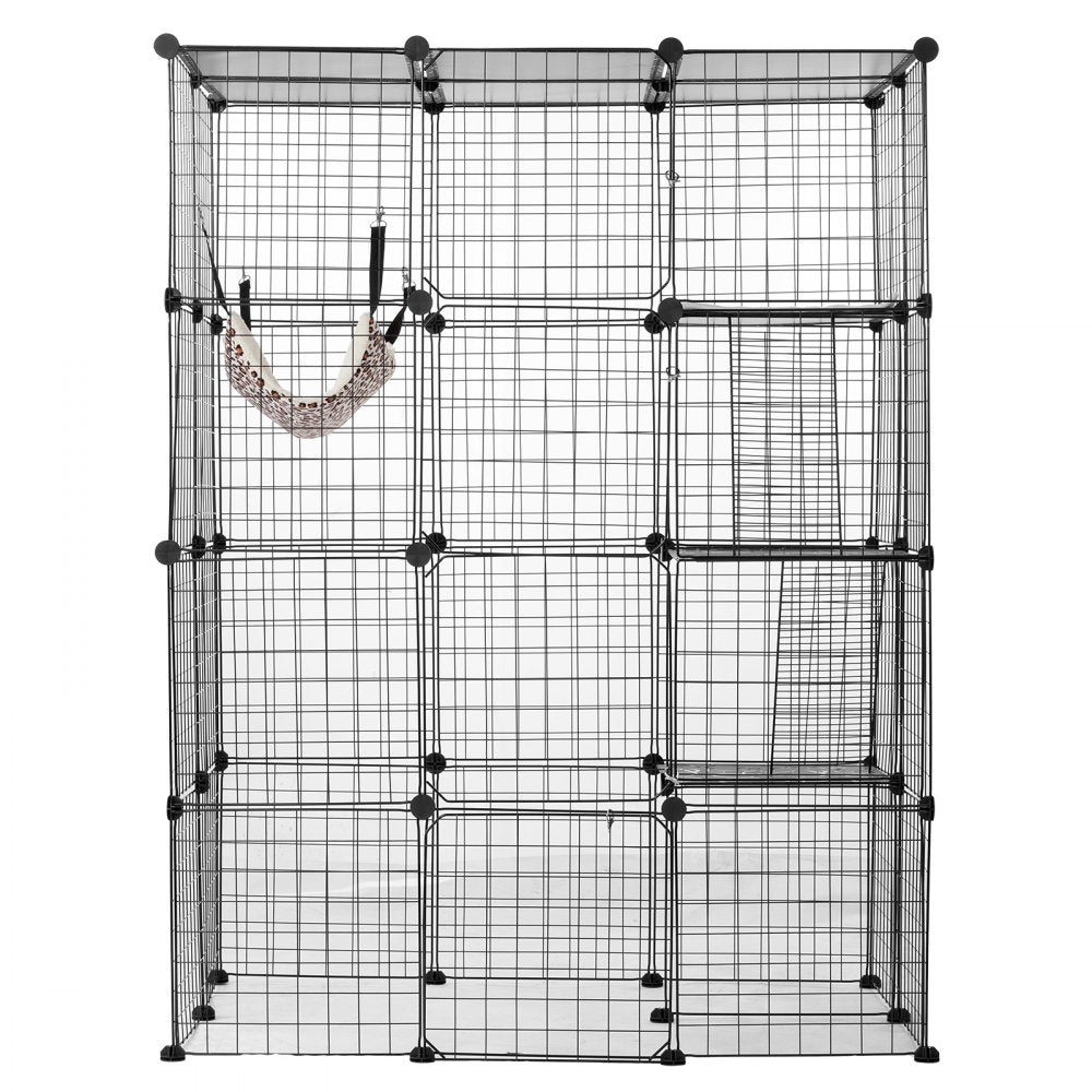 VEVOR Large 4-tier Cat Cage, 41 x 28 x 55", Detachable Metal Wire Cat Enclosure, with 4 Front Doors Hammock Ramp ladders, Indoor & Outdoor Crate Exercise Place Ideal for Kitty, Small Animals, Black