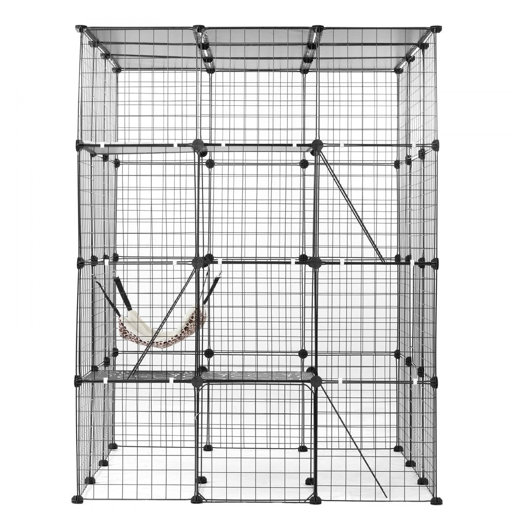 VEVOR Large 4-tier Cat Cage, 41 x 41 x 55", Detachable Metal Wire Cat Enclosure, with 4 Front Doors Hammock Ramp ladders, Indoor & Outdoor Crate Exercise Place Ideal for Kitty, Small Animals, Black