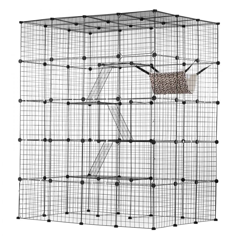 VEVOR Large 4-tier Cat Cage, 54 x 41 x 69", Detachable Metal Wire Cat Enclosure, with 5 Front Doors Hammock Ramp ladders, Indoor & Outdoor Crate Exercise Place Ideal for Kitty, Small Animals, Black
