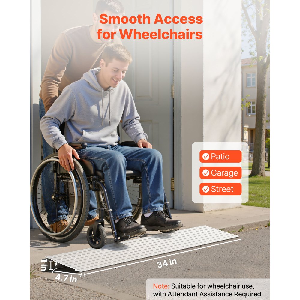 VEVOR Door Threshold Ramp, 1 inch Rise, Aluminum Alloy Threshold Ramp Rated 800 lbs Load Capacity, Handicap Ramps for Home Steps for Wheelchair, Scooters, Power Chairs, Walkers, Bicycle, Tricycle