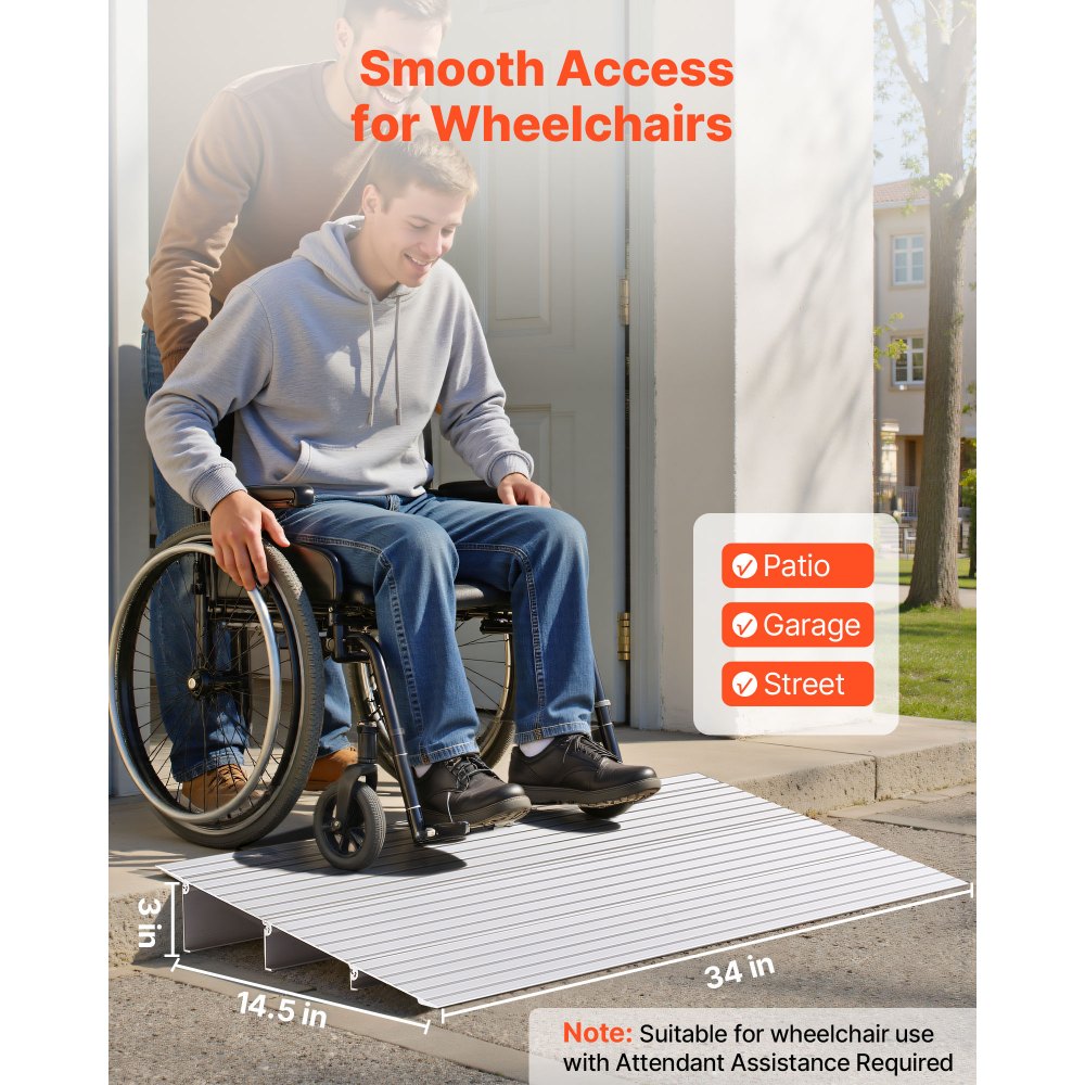 VEVOR Door Threshold Ramp, 3 inch Rise, Aluminum Alloy Threshold Ramp Rated 800 lbs Load Capacity, Handicap Ramps for Home Steps for Wheelchair, Scooters, Power Chairs, Walkers, Bicycle, Tricycle