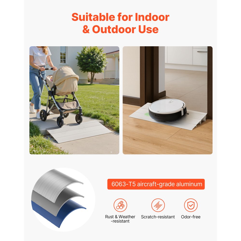VEVOR Door Threshold Ramp, 3 inch Rise, Aluminum Alloy Threshold Ramp Rated 800 lbs Load Capacity, Handicap Ramps for Home Steps for Wheelchair, Scooters, Power Chairs, Walkers, Bicycle, Tricycle