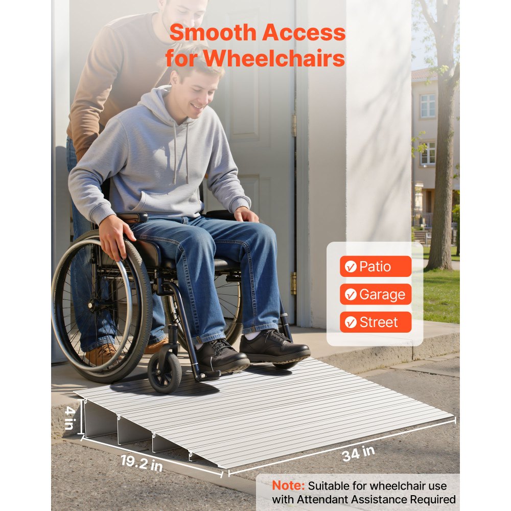 VEVOR Door Threshold Ramp, 4 inch Rise, Aluminum Alloy Threshold Ramp Rated 800 lbs Load Capacity, Handicap Ramps for Home Steps for Wheelchair, Scooters, Power Chairs, Walkers, Bicycle, Tricycle