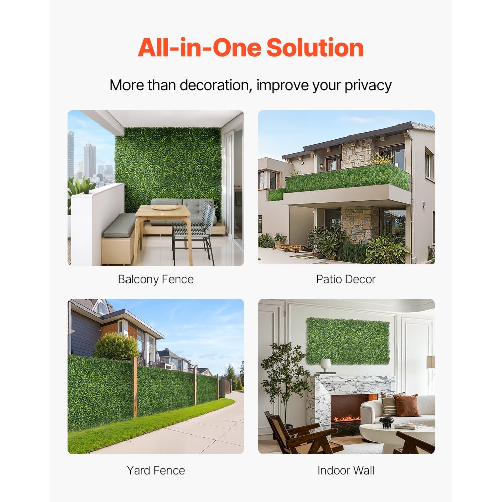 VEVOR Artificial Grass Wall Panels, 60 x 120 inch, Milan Grass Greenery Boxwood Panel for Indoor Outdoor Green Decor & Ivy Fence Covering, Privacy Backdrop Wall Hedge Screen for Garden