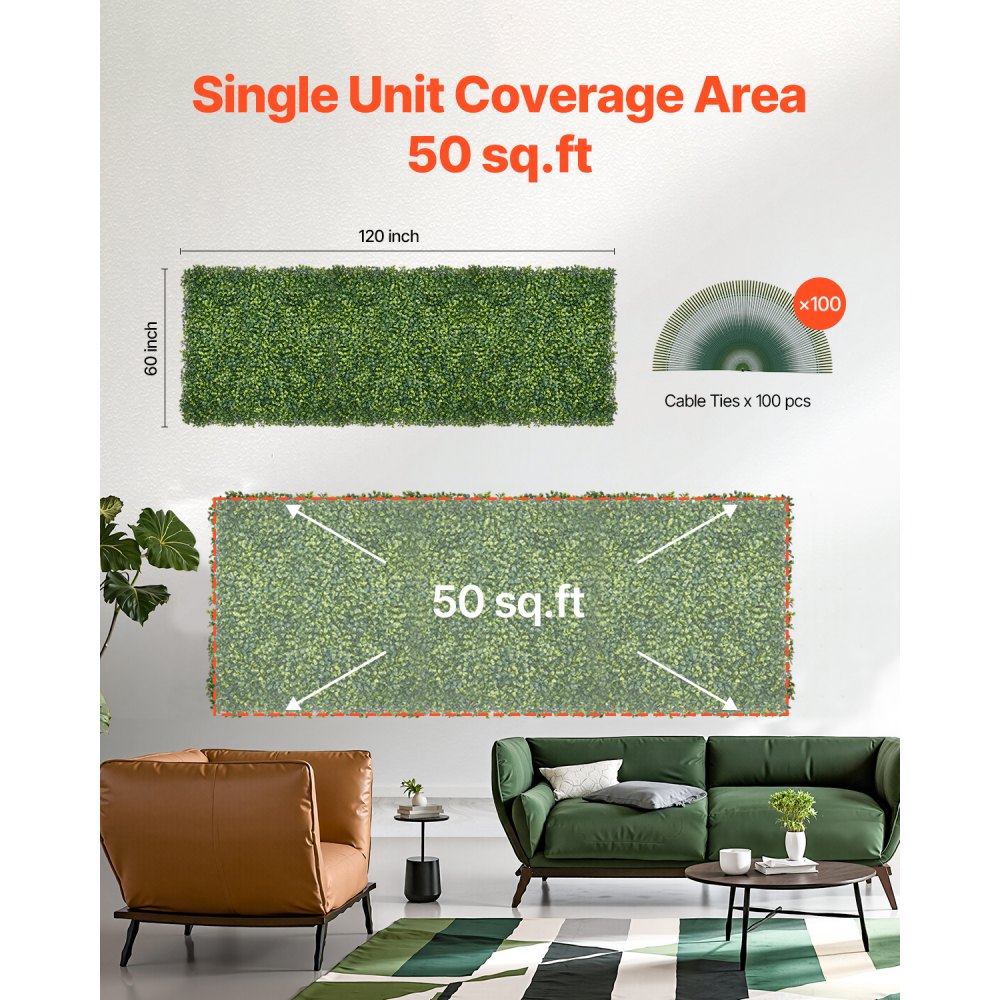 VEVOR Artificial Grass Wall Panels, 60 x 120 inch, Milan Grass Greenery Boxwood Panel for Indoor Outdoor Green Decor & Ivy Fence Covering, Privacy Backdrop Wall Hedge Screen for Garden