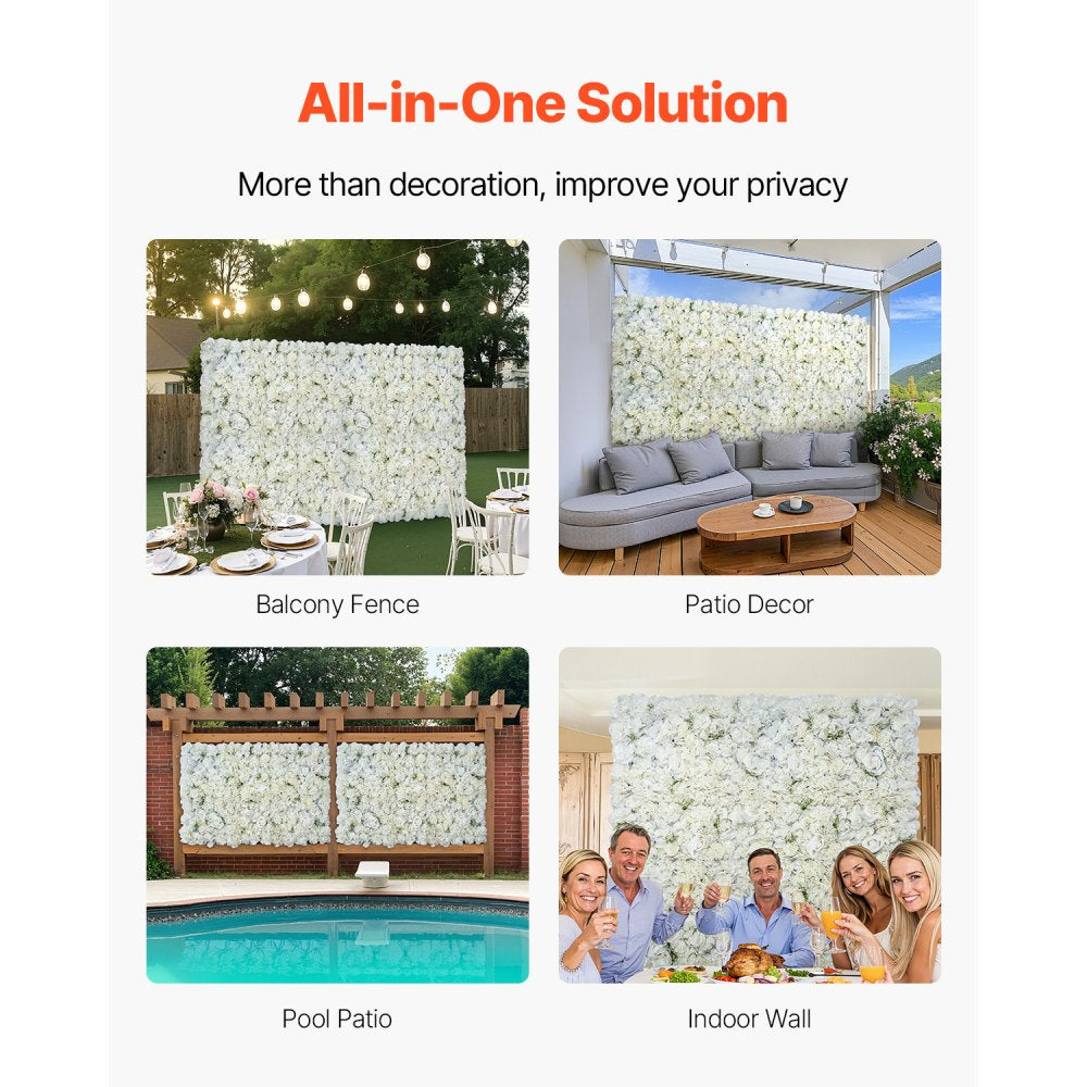 VEVOR 3D Flower Wall Panel, 24 PCS 15 x 15 inch, Artificial Floral Wall Background Mesh Backing Mat,Seamless Design&Easy Installation for Wedding Valentines Day Home Baby Party Backdrop Decor,White