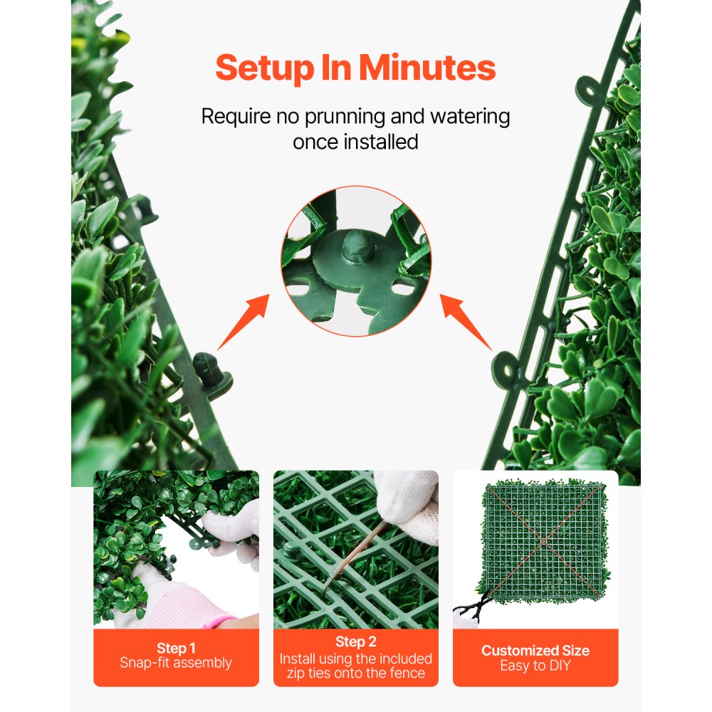 VEVOR Artificial Grass Wall Panels, 8 PCS 20 x 20 inch, 3D Combination Greenery Boxwood  Panel for Indoor Outdoor Green Decor & Ivy Fence Covering, Privacy Backdrop Wall Hedge Screen for Garden