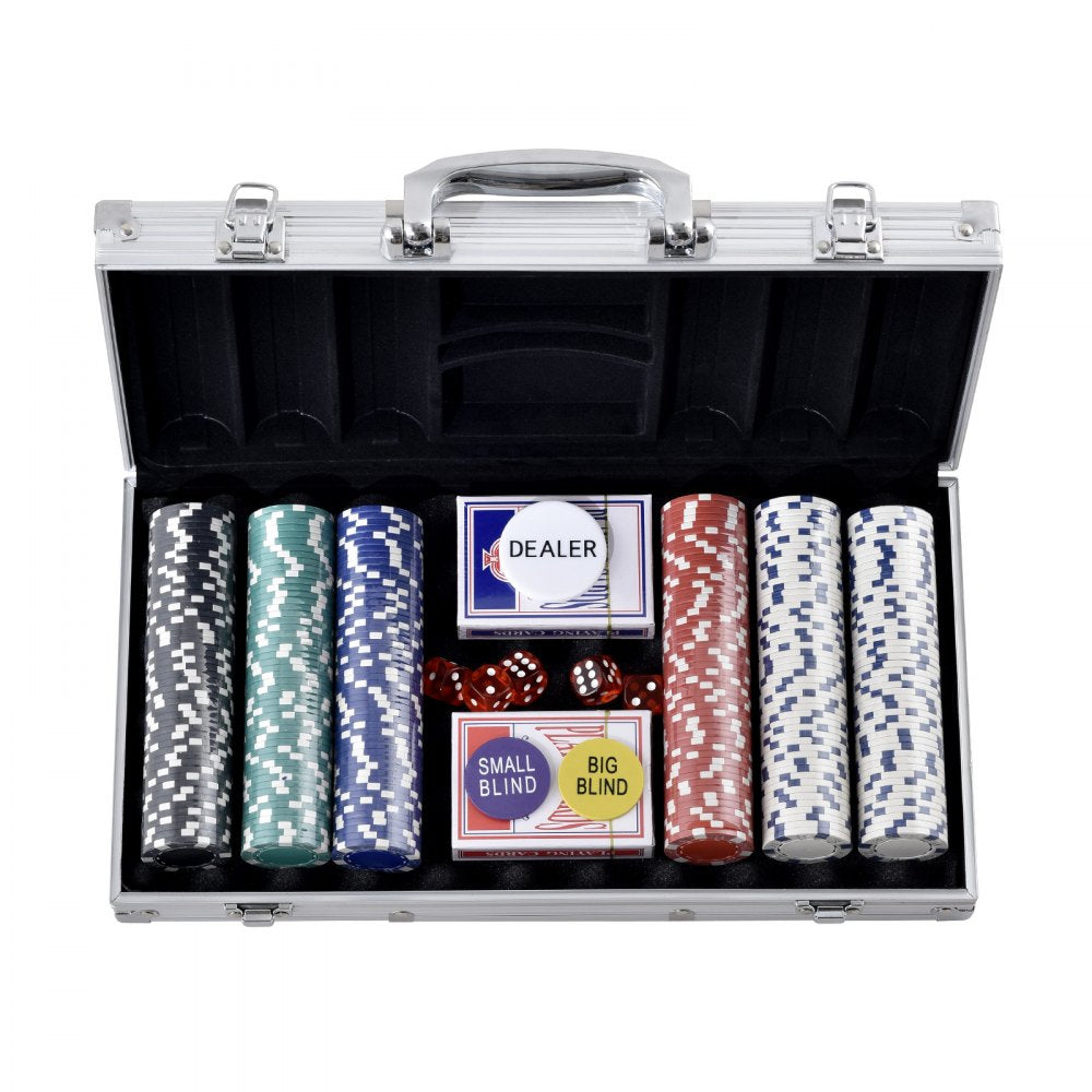 VEVOR Poker Chip Set, 300-Piece Poker Set, Complete Poker Playing Game Set with Aluminum Carrying  Case, 11.5 Gram Casino Chips, Cards, Buttons and Dices, for Texas Hold'em, Blackjack, Gambling