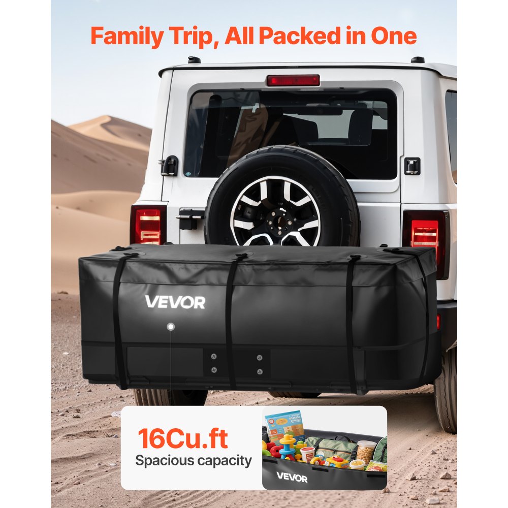 VEVOR Hitch Cargo Carrier Bag, Waterproof 840D PVC, 57.48 x 19.49 x 23.82 in (16 Cubic Feet), Heavy Duty Cargo Bag for Truck Bed Storage with Reinforced Straps, Suitable for Car SUV Vans Hitch Basket