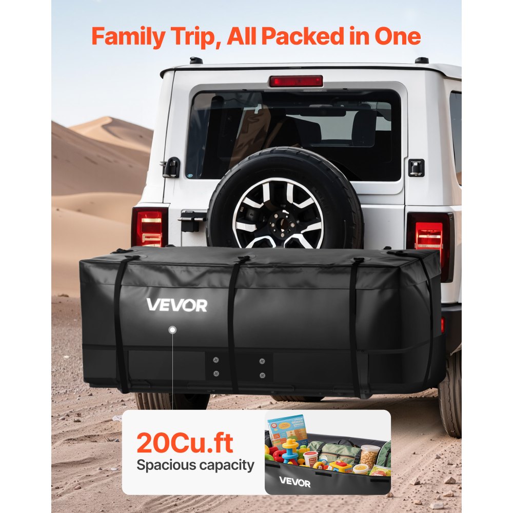 VEVOR Hitch Cargo Carrier Bag, Waterproof 840D PVC, 59.84 x 23.9 x 24.02 in (20 Cubic Feet), Heavy Duty Cargo Bag for Truck Bed Storage with 8 Reinforced Straps, Suitable for Car Vans Hitch Basket