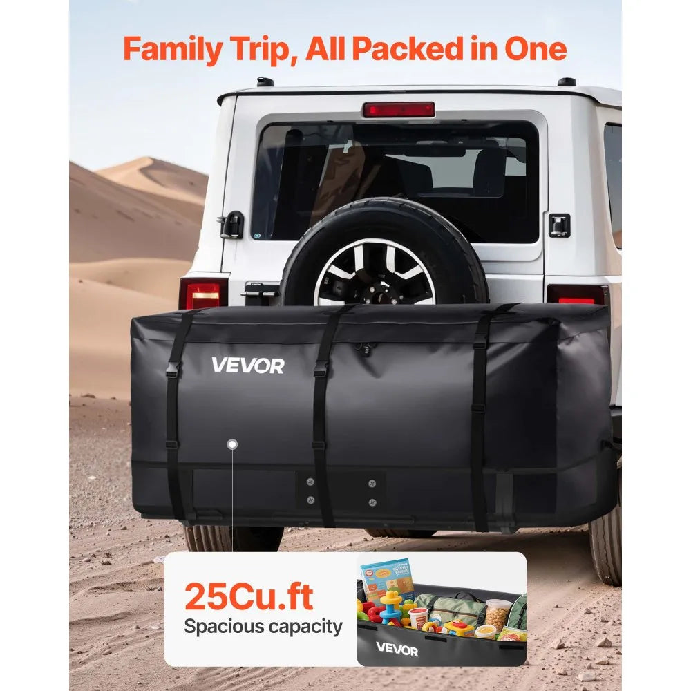 VEVOR Hitch Cargo Carrier Bag, Waterproof 840D PVC, 59.84 x 24.02 x 30.63 in (25 Cubic Feet), Heavy Duty Cargo Bag for Truck Bed Storage with Reinforced Straps, Suitable for Car SUV Vans Hitch Basket