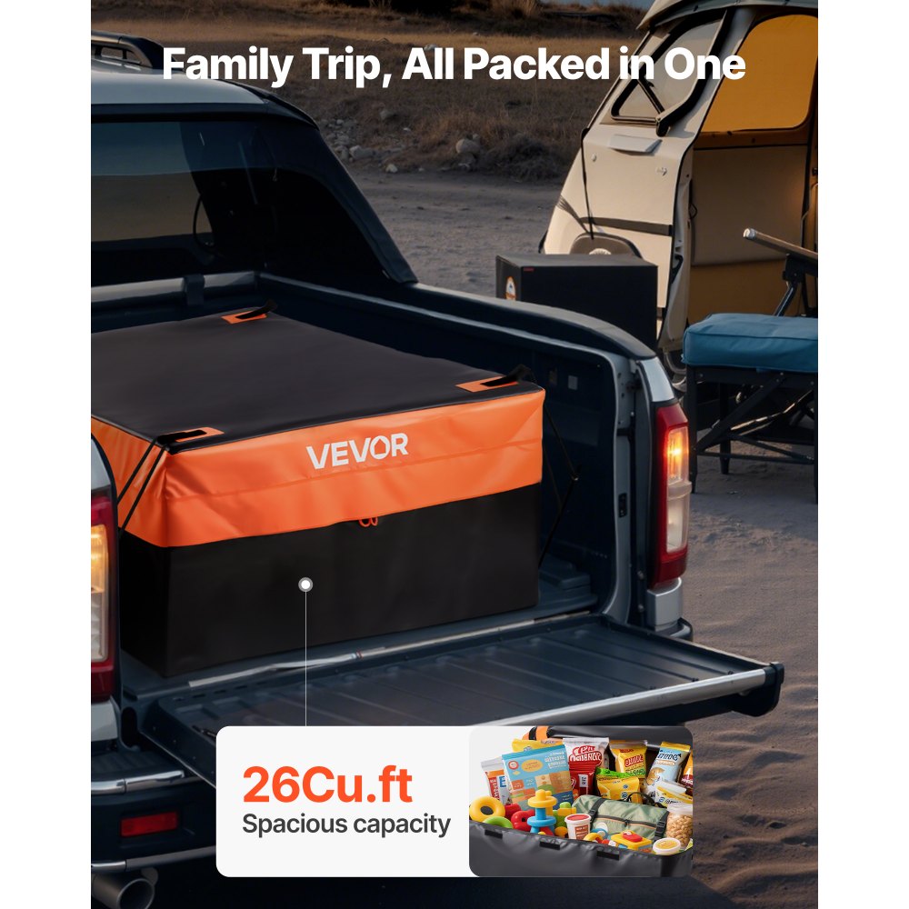 VEVOR Truck Bed Cargo Bag, Waterproof 840D PVC, 51.18 x 40.16 x 21.85 in (26 Cu. ft), Heavy Duty Cargo Bag for Truck Bed with Bungee Cords, Net and Carabiners, Fits a Variety of SUV & Pickup Trucks