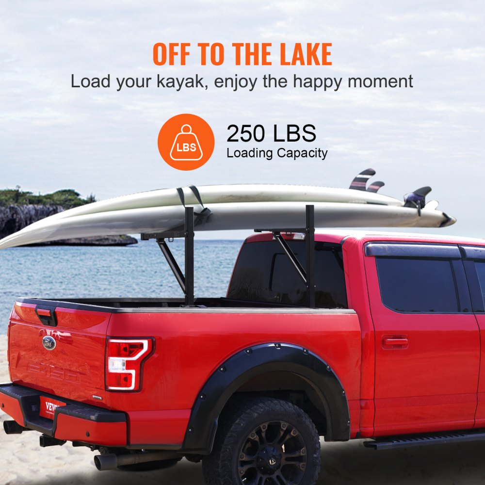 VEVOR Truck Rack, 19-34inch Extendable Truck Ladder Rack, 38.6"-43.6" Adjustable Height, 250 lbs Capacity Steel Ladder Rack for Truck, Heavy Duty Truck Bed Rack for Kayak, Surfboard, Lumber, Ladder