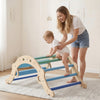 VEVOR Pikler Triangle Set, 9-in-1 Toddler Climbing Toys Indoor, with 2 Wooden Cars, Cushion, Triangle, Arch, and Ramp, 150 lbs Load, Foldable Montessori Climbing Set for Toddlers and Kids, Blue
