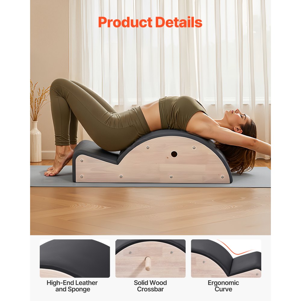 VEVOR Pilates Spine Corrector, Home Gym Yoga Pilates Accessory, Rubber Wood Fitness Training Tool, Arc Fitness Body Workout Equipment, for Spine Exercises, Balance, Core Strengthening, and Stretching