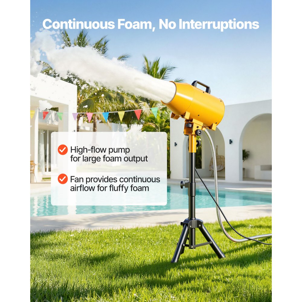 VEVOR Foam Machine, Adjustable Angle Control Foam Cannon Party Machine, Bubble Cannon with Fan & Triangular Structure, Dense Foams Maker for Backyard, Celebrations & Party, Continuous Foams Output
