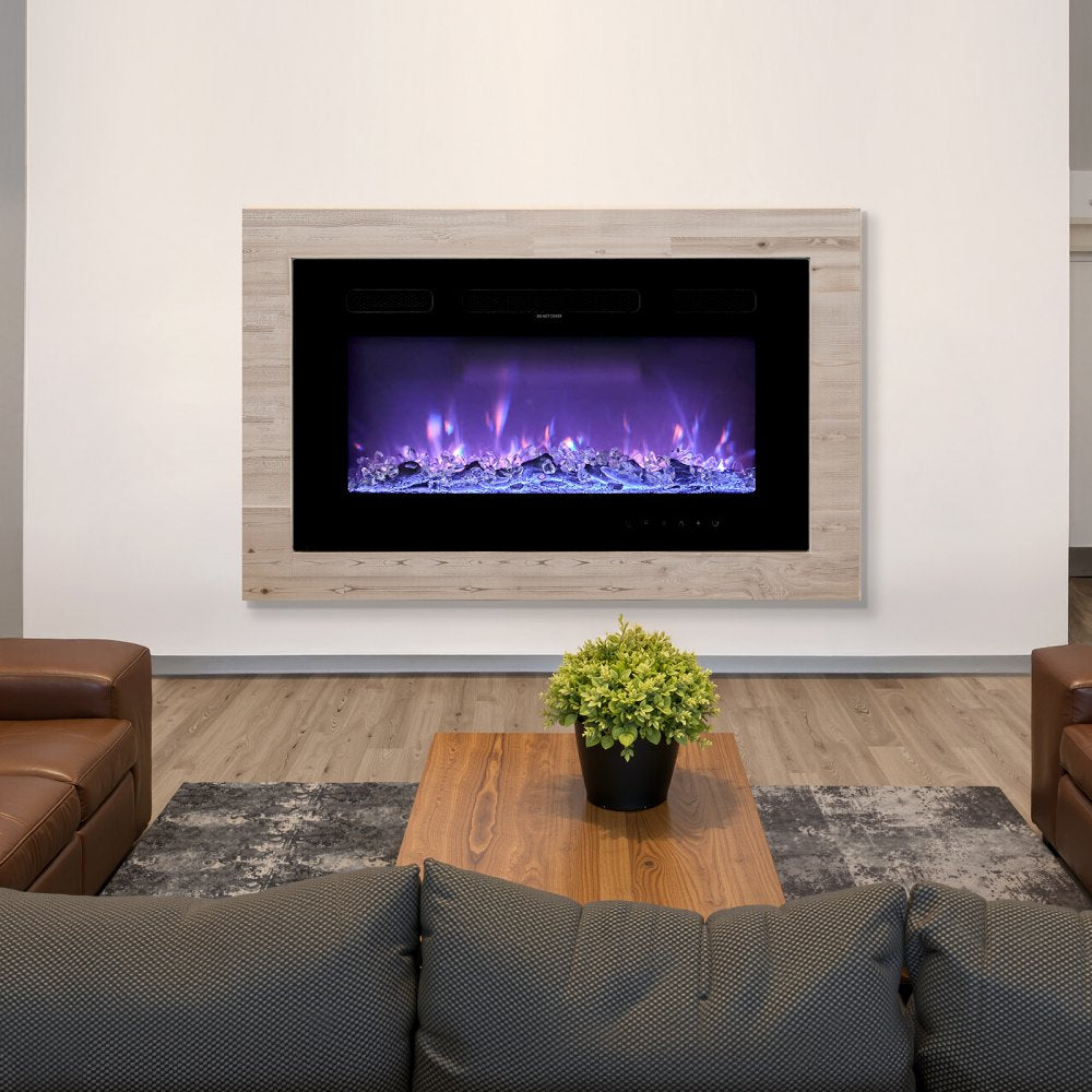 VEVOR 30 inch Electric Fireplace, Wall Mounted Recessed Fire Place with Remote Control, Timer, 1500W, Adjustable Flame Color Brightness, Touch Screen, Overheat Protection, for Living Room,Bedroom