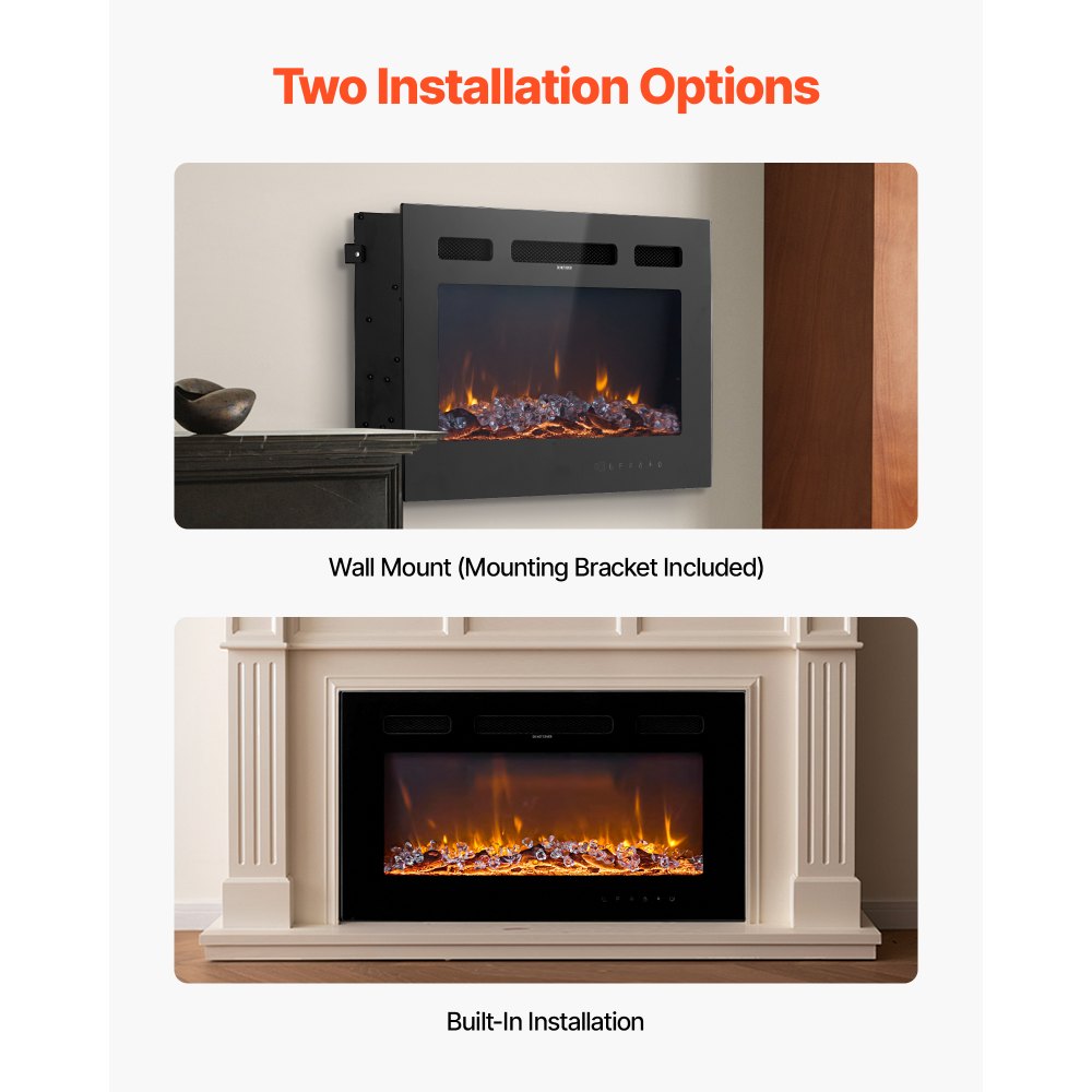 VEVOR 42 inch Electric Fireplace, Wall Mounted Recessed Fire Place with Remote Control, Timer, 1500W, Adjustable Flame Color Brightness, Touch Screen, Overheat Protection, for Living Room,Bedroom