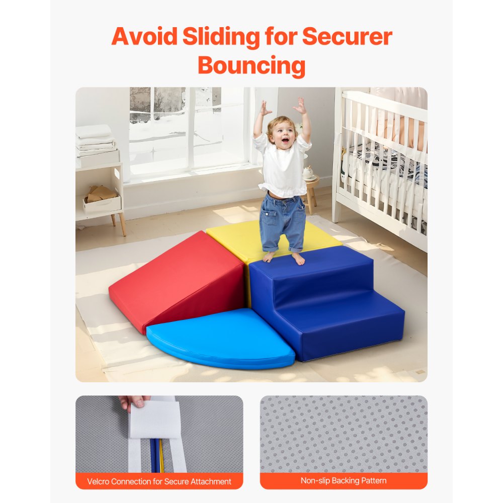 VEVOR Climbing Toys, 4-Piece Set, Foam Climbing Toys for Toddlers 6 Months to 3 Years Old, PU Leather Climbing Blocks, Indoor Climb and Crawl Activity Playset for Crawling & Sliding, Easy to Clean