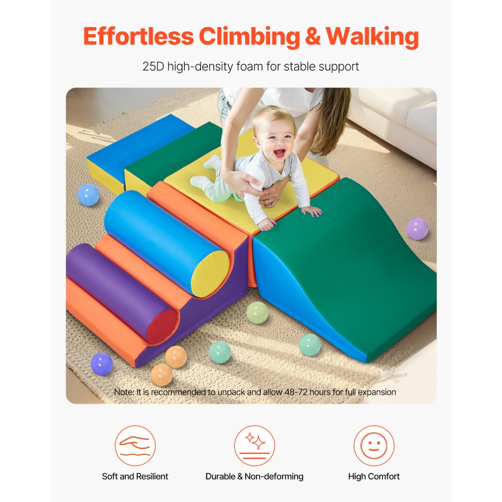 VEVOR Climbing Toys, 7-Piece Set, Foam Climbing Toys for Toddlers 6 Months to 3 Years Old, PU Leather Climbing Blocks, Indoor Climb and Crawl Activity Playset for Crawling & Sliding, Easy to Clean