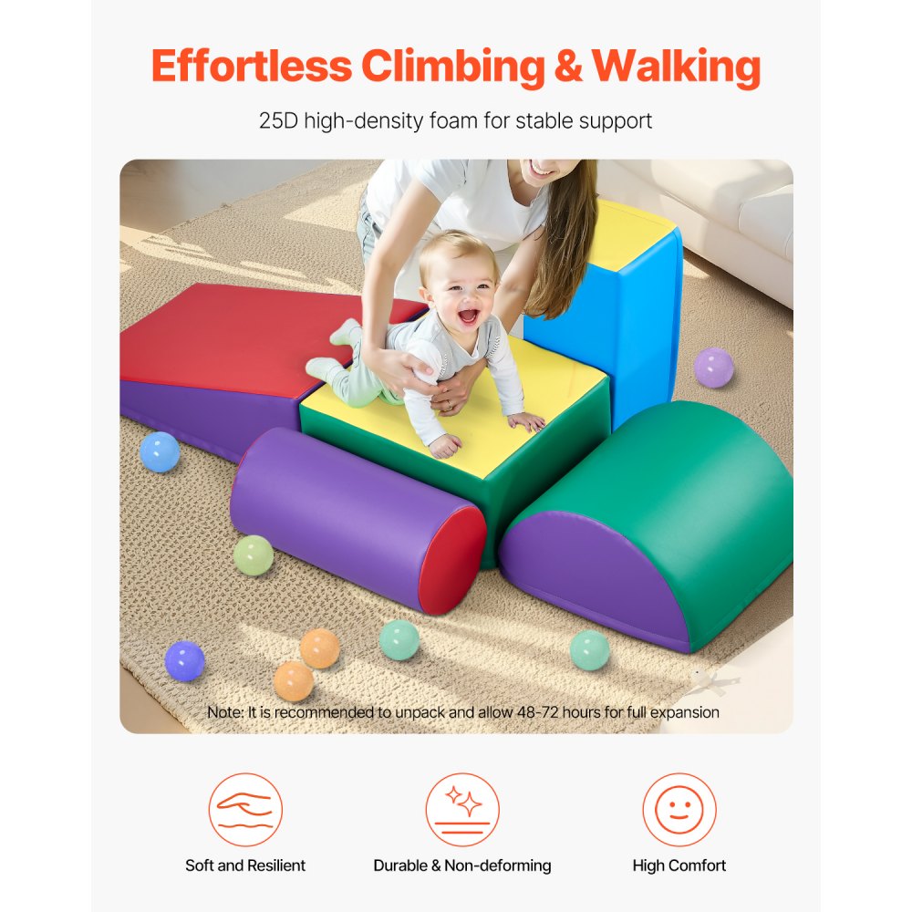 VEVOR Climbing Toys, 5-Piece Set, Foam Climbing Toys for Toddlers 6 Months to 3 Years Old, PU Leather Climbing Blocks, Indoor Climb and Crawl Activity Playset for Crawling & Sliding, Easy to Clean