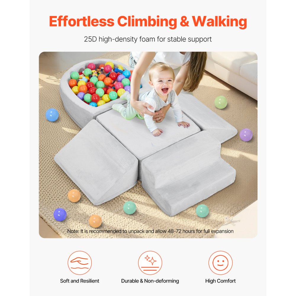 VEVOR Climbing Toys, 5-Piece Set, Foam Climbing Blocks for Toddlers 6 Months to 3 Years, Baby Climbing Blocks with Ball Pit (Balls Not Included), Indoor Climb and Crawl Activity Playset for Crawling