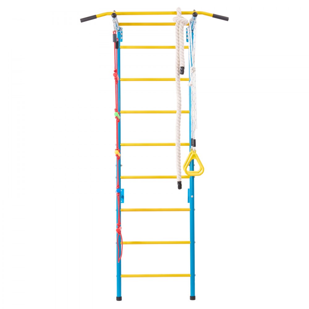 VEVOR Indoor Jungle Gym for Toddlers, 5-in-1 Climbing Playset with Carbon Steel Swedish Ladder, Wall Ladder, Pull-Up Bar, Rope Ladder, and Gymnastic Rings, Supports 220 lbs, Multicolor