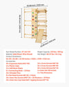 Product dimensions and included hardware/accessories list graphic