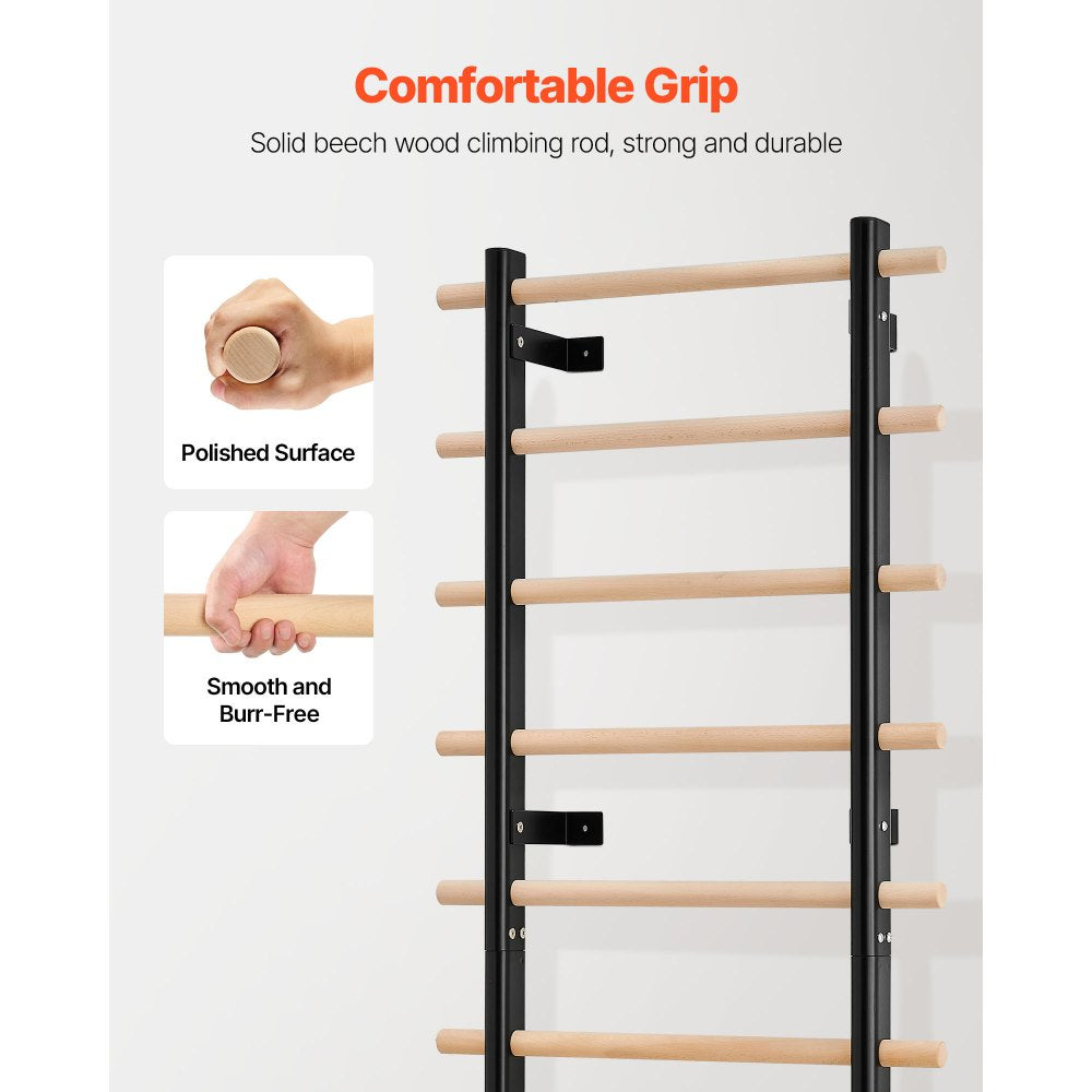 VEVOR Swedish Ladder Wall Gym, 9-Level Swedish Ladder Suspension Trainer, 330LBS Loading Solid Wood + Carbon Steel Gymnastics Stall Bars for Adult, Compatible with 3.15" x 3.15" Power Rack Accessories