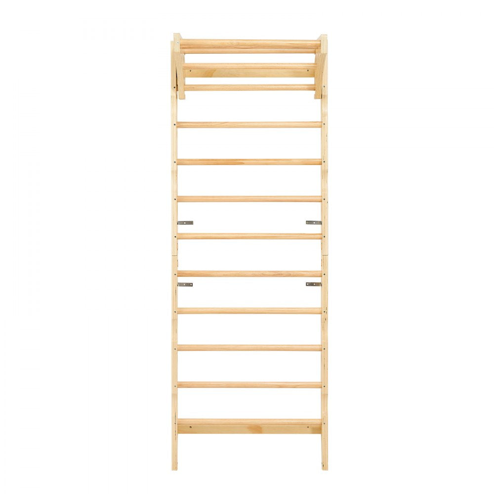 VEVOR Swedish Ladder Wall Gym, 2-in-1 10-Level Indoor Jungle Gym, 220LBS Loading Solid Wood Gymnastic Stall Bars for Kids & Adults, Indoor Playground Climbing Playset with Pull-Up Bar, Wall Ladder
