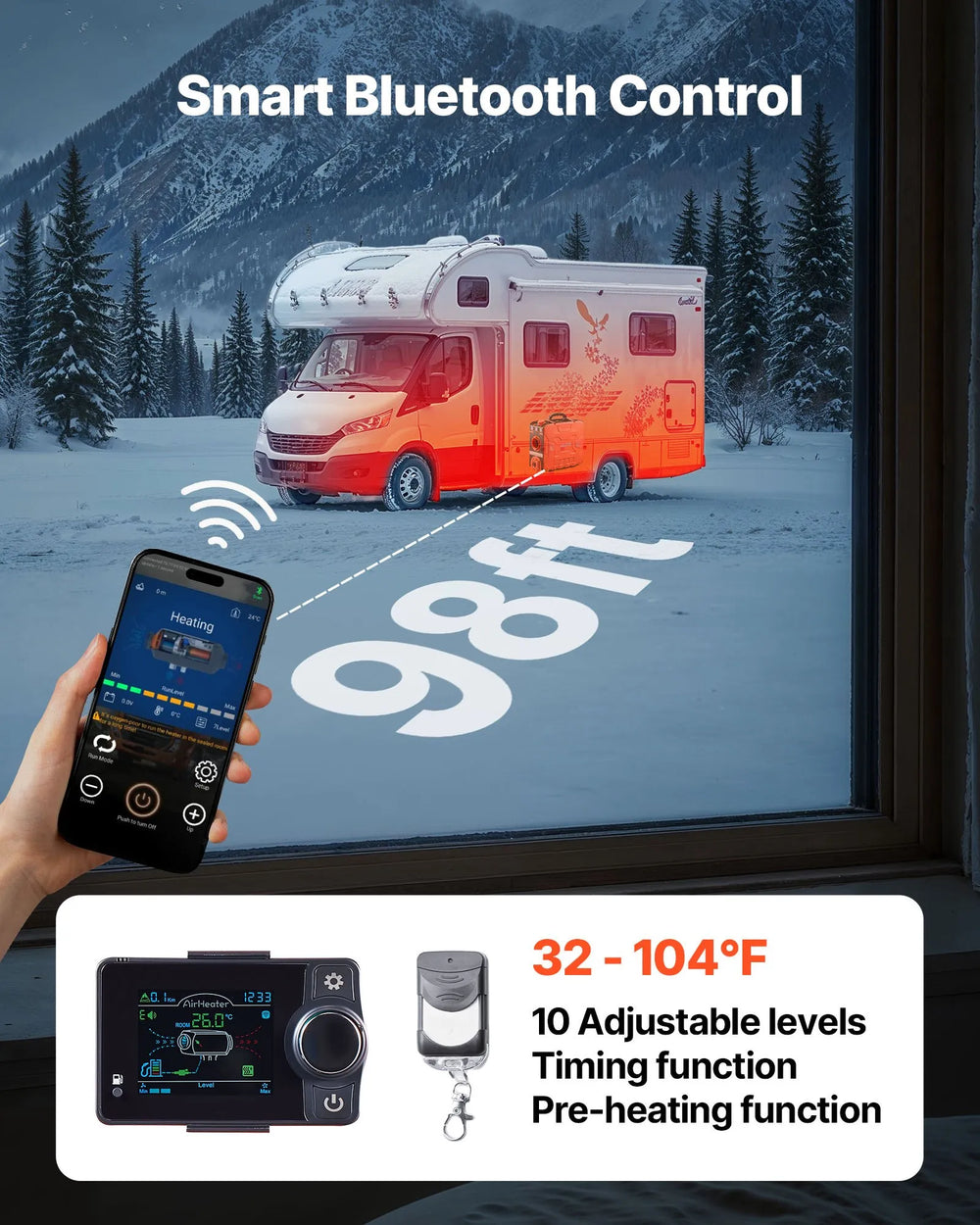VEVOR Diesel Heater, 8KW, DC 12V, All in One Portable Diesel Air Heater with Bluetooth APP Control, Remote Control and LCD Screen, 1.2 Gal Fuel Tank for Vehicles, Vans, RVs, Campers, and Garages