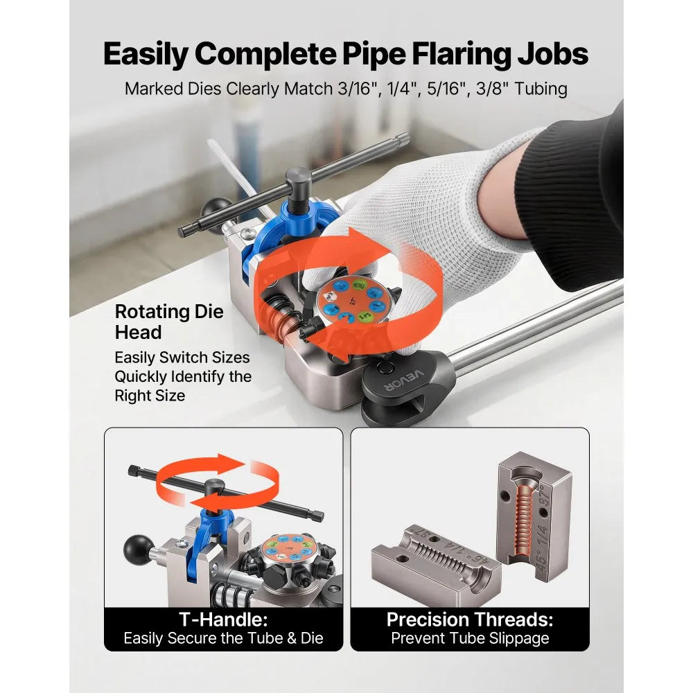 VEVOR Professional Brake Line Flaring Tool, 45 & 37 Degree Double Flare Bubble Flare Tool Kit for 3/16", 1/4", 5/16", 3/8" Copper Aluminum Thin Steel Tubes