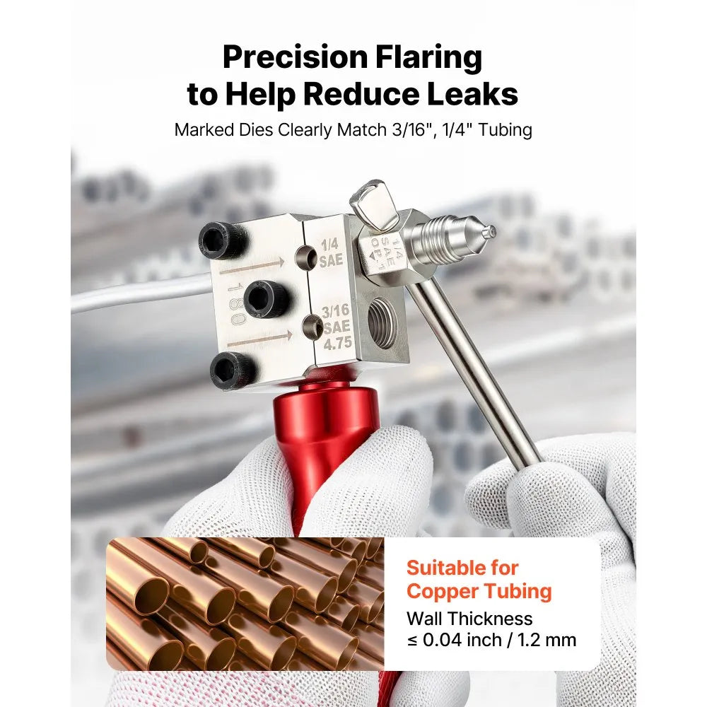 VEVOR Brake Line Flaring Tool Kit, 45° Single & Double Flare Tool for 3/16", 1/4" Copper Tubing - with 2 Forming Dies, Deburring Tool & Toolbox for Automotive Brake Hydraulic Line Repair