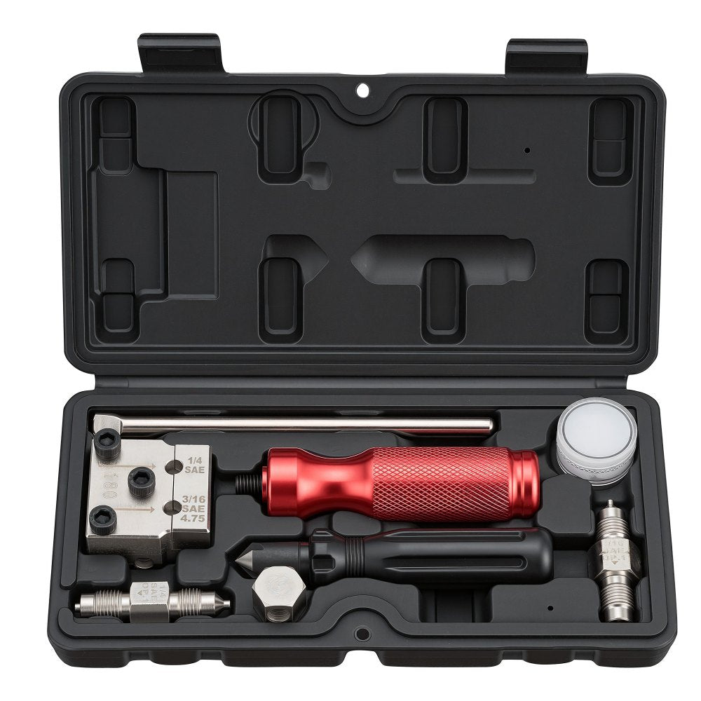 VEVOR Brake Line Flaring Tool Kit, 45° Single & Double Flare Tool for 3/16", 1/4" Copper Tubing - with 2 Forming Dies, Deburring Tool & Toolbox for Automotive Brake Hydraulic Line Repair