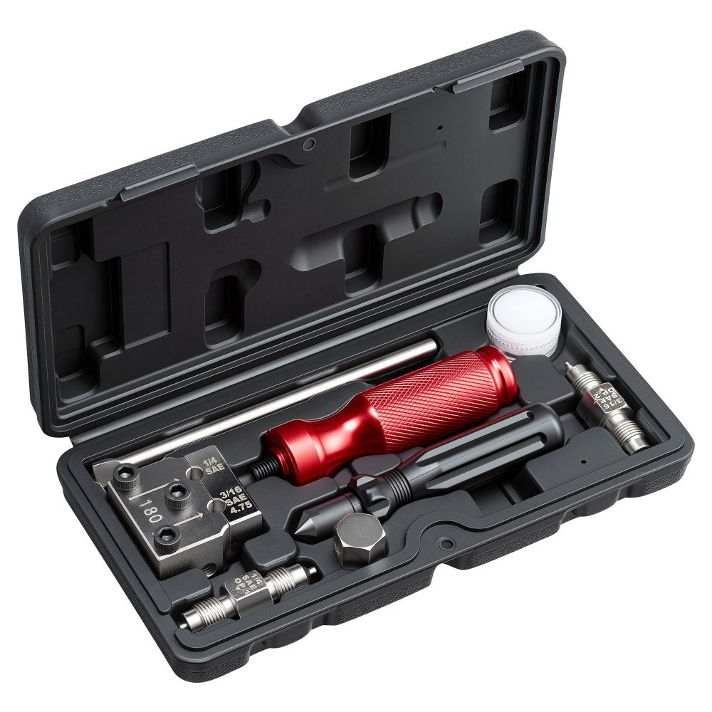VEVOR Brake Line Flaring Tool Kit, 45° Single & Double Flare Tool for 3/16", 1/4" Copper Tubing - with 2 Forming Dies, Deburring Tool & Toolbox for Automotive Brake Hydraulic Line Repair