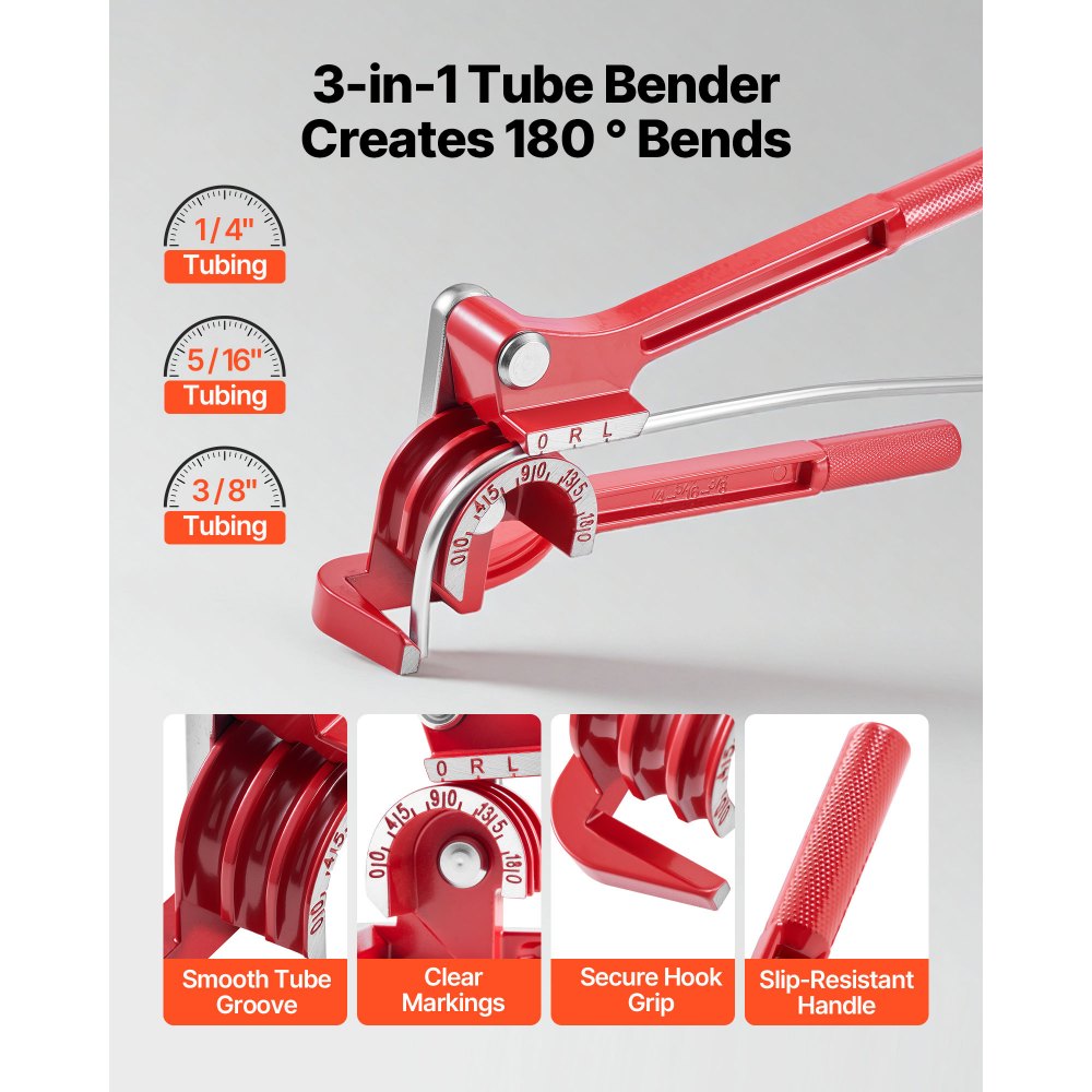 VEVOR 3/16" Brake Line Repair Kit, 45° Single Brake Line Flaring Tool Kit, 25FT Copper-Coated Brake Line with 20 Fittings & 2 Unions, 3-in-1 Tube Bender (1/4", 5/16", 3/8"), Tube Cutter Included