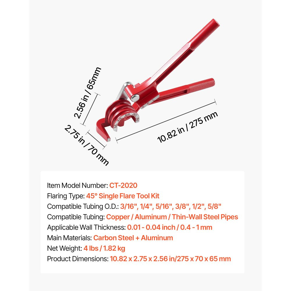 VEVOR 3/16" Brake Line Repair Kit, 45° Single Brake Line Flaring Tool Kit, 25FT Copper-Coated Brake Line with 20 Fittings & 2 Unions, 3-in-1 Tube Bender (1/4", 5/16", 3/8"), Tube Cutter Included