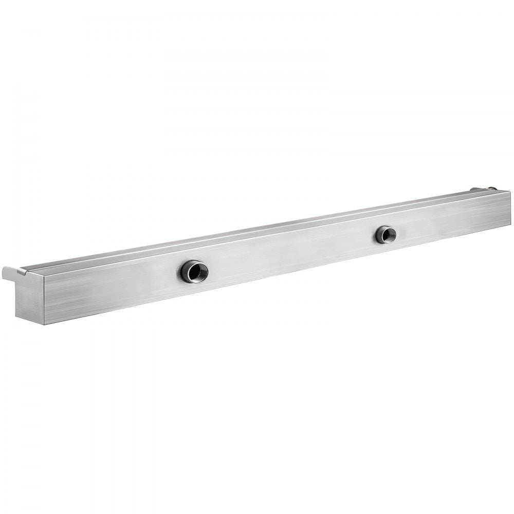VEVOR Pool Fountain Stainless Steel Pool Waterfall 35.4\" x 4.5\" x 3.1\"(W x D x H) with LED Strip Light Waterfall Spillway with Pipe Connector Rectangular Garden Outdoor