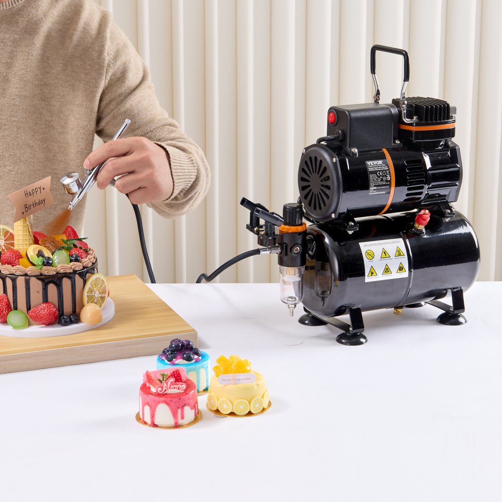 VEVOR Airbrush Gun, Dual Action Gravity Feed with 0.3 mm and 0.5 mm Nozzles, Airbrush Kit with 2/7/12ml Copper Cups and Cleaning Accessories, Ideal for Painting Models, Desserts, Cakes, and Nail Art