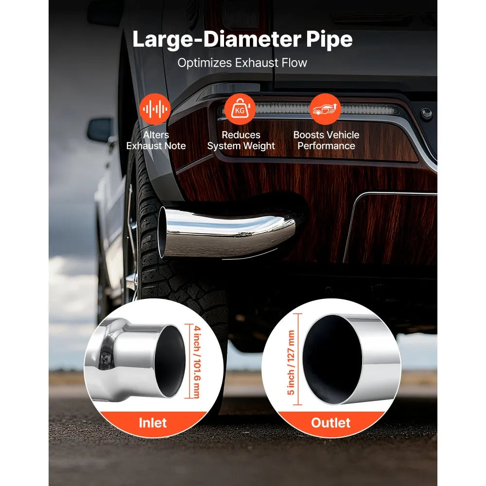 VEVOR Elbow Exhaust Tip, 4 Inch Inlet, 5 Inch Outlet, 23 in Overall Length, Chrome Turn Down Exhaust Tip with Clamp for Truck, Sedan, Sports Car, SUV, Chrome Structure for High Temperature Resistance