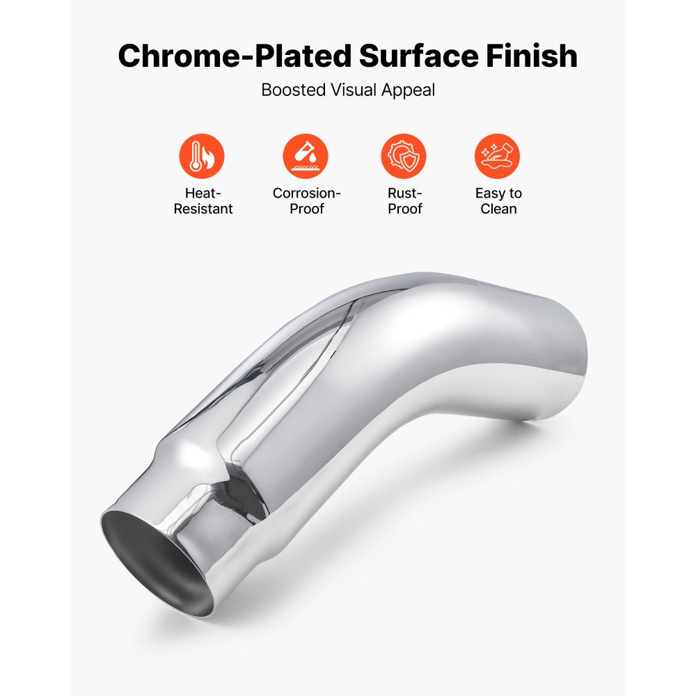 VEVOR Elbow Exhaust Tip, 5 Inch Inlet, 6 Inch Outlet, 23 in Overall Length, Chrome Turn Down Exhaust Tip with Clamp for Truck, Sedan, Sports Car, SUV, Chrome Structure for High Temperature Resistance