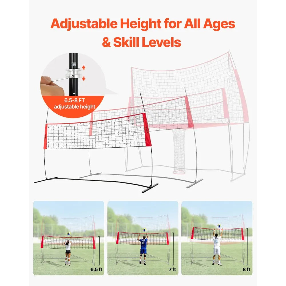 VEVOR 2-in-1 Volleyball Training Net System, Freely Height-Adjustable Practice Equipment with Ball Return, Portable Net Station, Easy Setup for Backyard Indoor Outdoor Serving Spiking Improve Accuracy