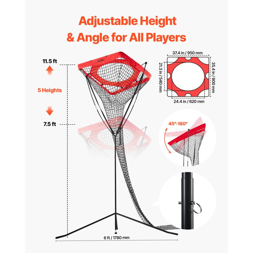 VEVOR Volleyball Setter Training Equipment, Angle and Height Adjustable Volleyball Trainer, Portable Practice Net with Steel Base, Carrying Bag, Indoor Outdoor Target Net for Serving Spiking Setting